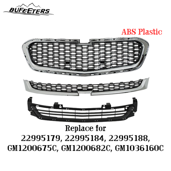 BUFEETERS  3pcs Front Upper Center Lower Grille Grill Set Fit For 2014 2015 2016 Chevrolet Malibu,Factory Style,Chrome&Black