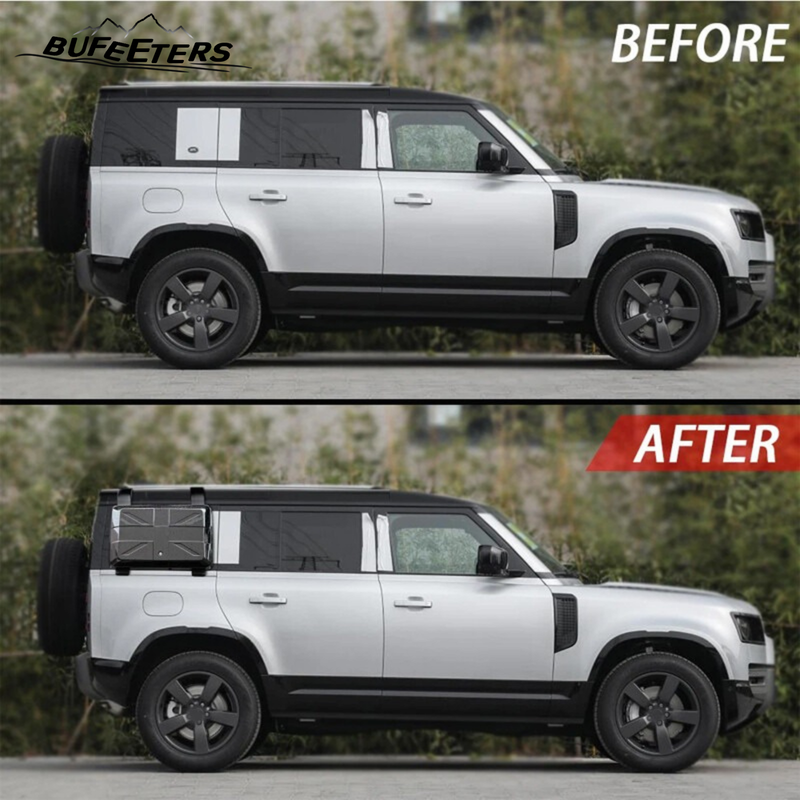 BUFEETERS Exterior Side Mounted Gear Box Carrier Luggage Fit For 2020 2021 2022 2023 2024 Land Rover Defender 90 110 130,Black with UK Flag Logo