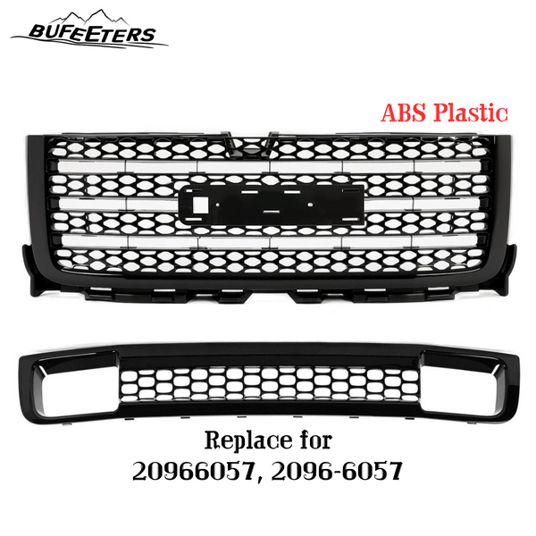 BUFEETERS  Front Upper Lower Grille Fit For 2011 2012 2013 2014 GMC Sierra 2500HD/3500HD Denali,Factory Style,Black