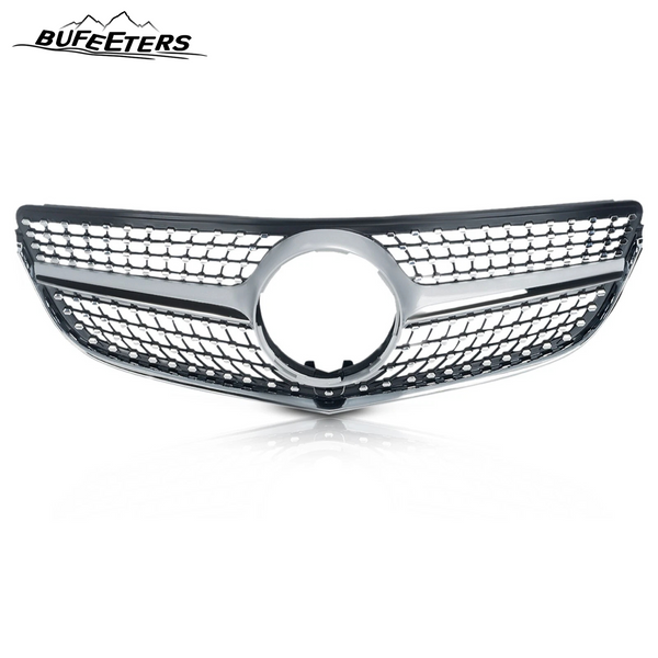 BUFEETERS  Front Bumper Upper Grille W/o Camera Hole Fit For 2014 2015 2016 2017 Mercedes Benz W207 E-CLASS Coupe Facelift,Diamond Style,Silver