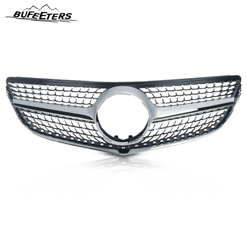 BUFEETERS  Front Bumper Upper Grille W/o Camera Hole Fit For 2014 2015 2016 2017 Mercedes Benz W207 E-CLASS Coupe Facelift,Diamond Style,Silver
