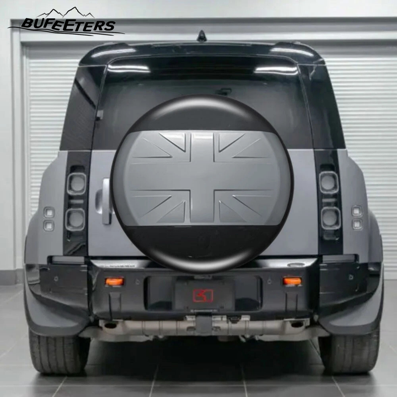 BUFEETERS Rear Spare Tire Cover Fit For 2020 2021 2022 2023 2024 2025 Land Rover Defender 90/110/130 Wheel Cover,Eiger Grey&Gloss Black