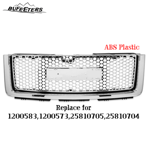 BUFEETERS  Front Bumper Upper Grille Fit For 2007 2008 2009 2010 2011 2012 2013 GMC Sierra 1500 Denali Hybrid,Honeycomb Style,Chrome&Silver