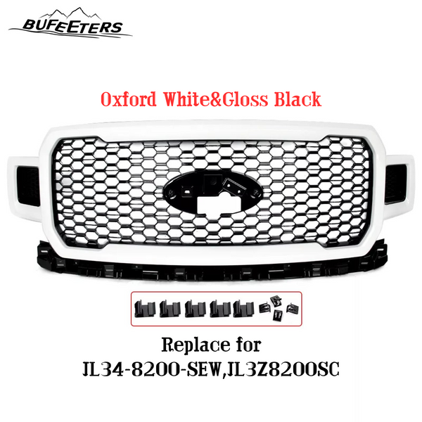 BUFEETERS  Front Radiator Grille Grill Assembly Fit For 2018 2019 2020 Ford F-150,Honeycomb  
 Style,Oxford White&Black