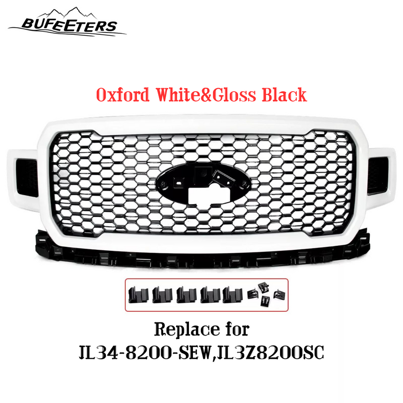 BUFEETERS  Front Radiator Grille Grill Assembly Fit For 2018 2019 2020 Ford F-150,Honeycomb  
 Style,Oxford White&Black