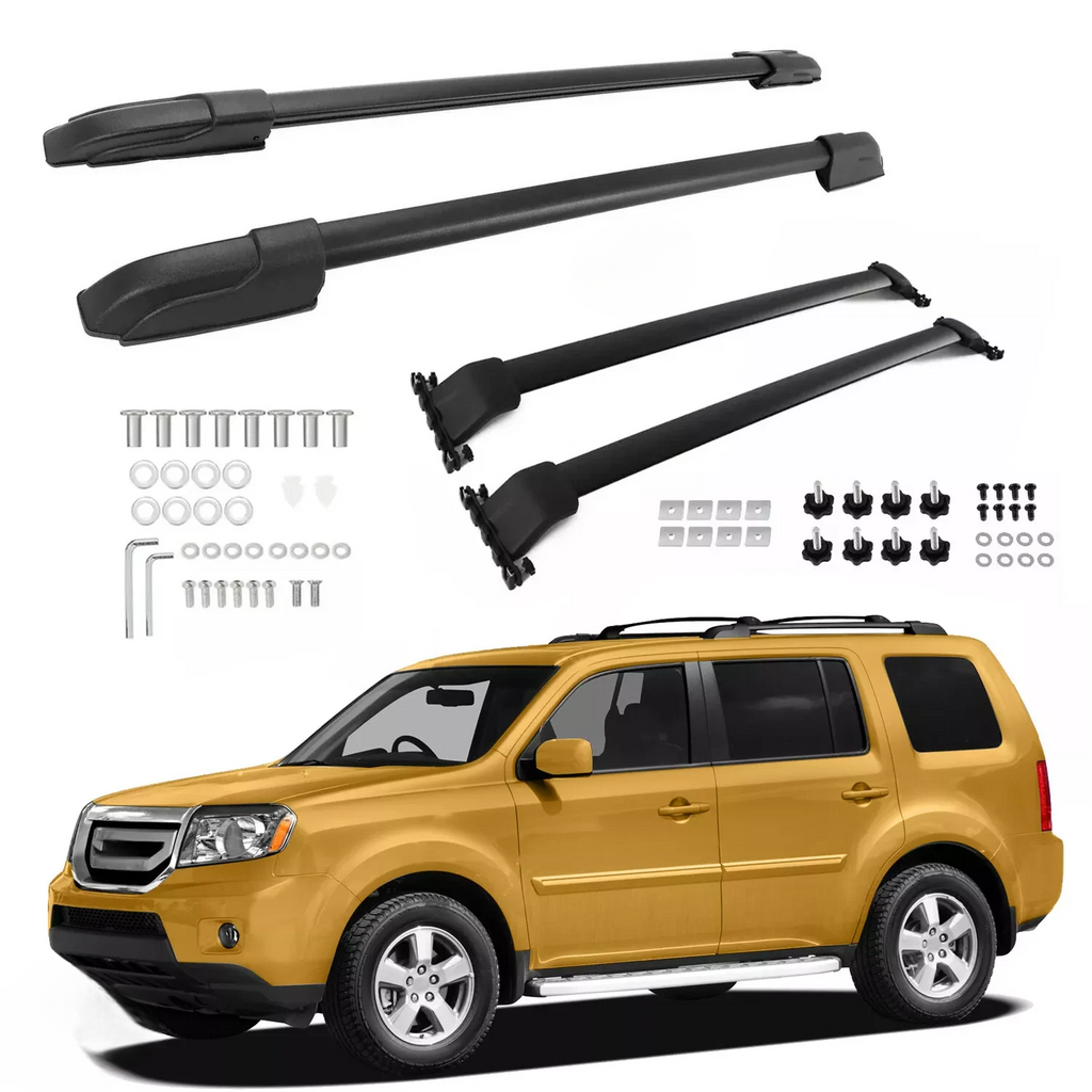 BUFEETERS  4Pcs Roof Rack Side Rail + Cross Bar Fit For 2009 2010 2011 2012 2013 2014 2015 Honda Pilot,Black