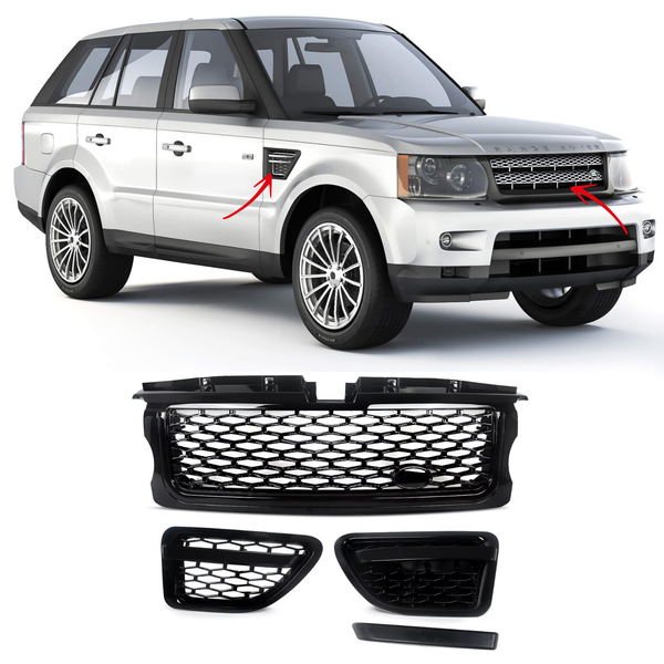BUFEETERS  Front Grille Pair Air Side Vents Fit For 2006 2007 2008 2009 Range Rover Sport,Honeycomb Style,Gloss Black
