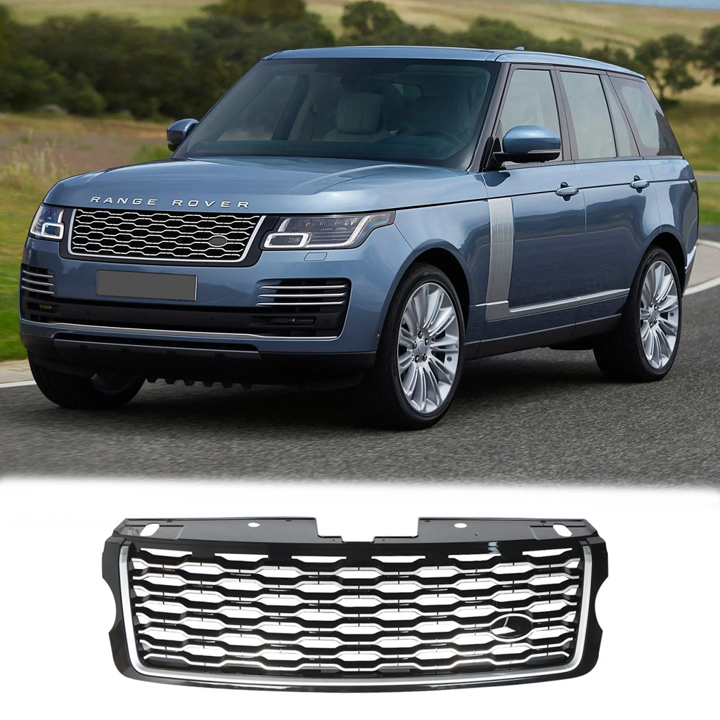 BUFEETERS Front Bumper Upper Grille Fit For 2013 2014 2015 2016 2017 Land Rover Range Rover Vogue L405,Mesh Style,Chrome&Black