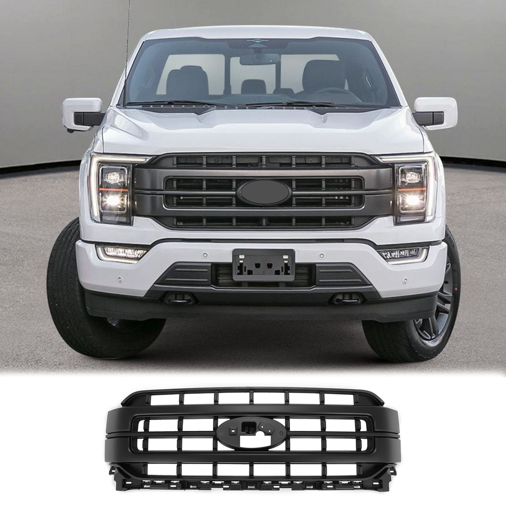 BUFEETERS Front bumper Upper Grille Fit For 2021 2022 2023 Ford F-150 Sport Lariat,Factory Style,Matte Black