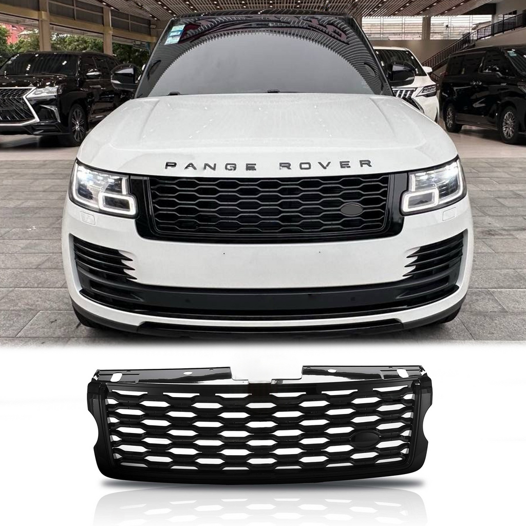 BUFEETERS Front Bumper Upper Grille Fit For 2013 2014 2015 2016 2017 Land Rover Range Rover Vogue,Mesh Style,Gloss Black