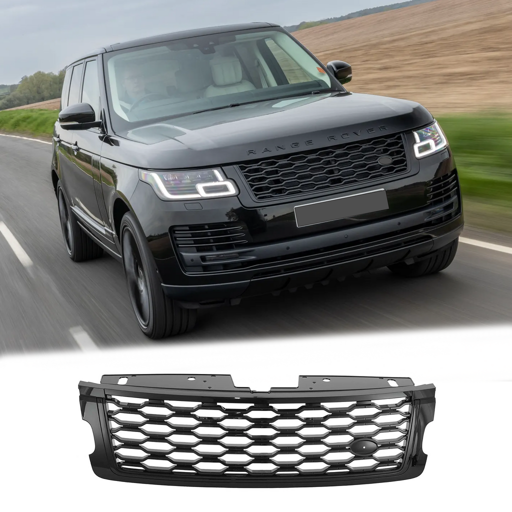 BUFEETERS  Front Bumper Upper Grille Fit For 2018 2019 2020 2021 2022 Land Rover Range Rover Vogue L405,Mesh Style,Gloss Black
