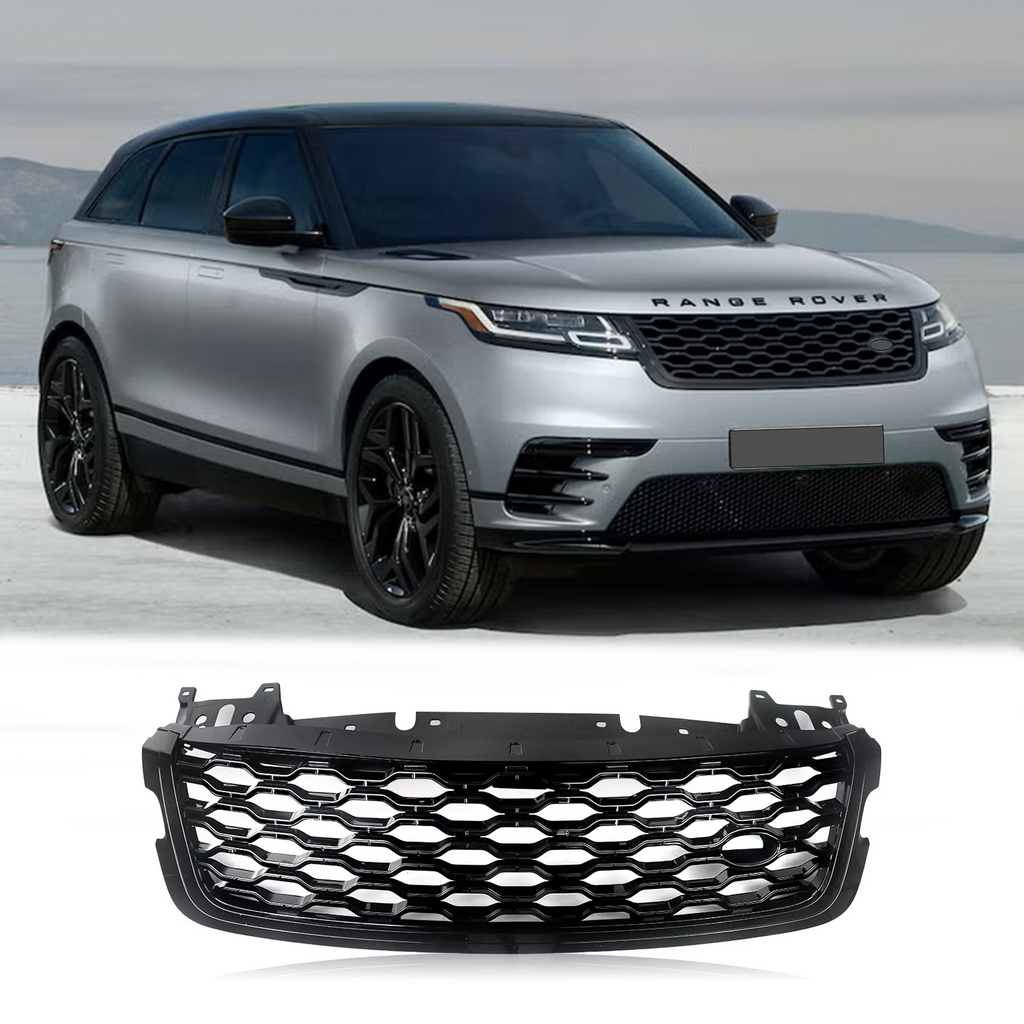 BUFEETERS  Front Bumper Upper Grille Fit For 2018 2019 2020 2021 2022 2023 Land Rover Range Rover Velar,Honeycomb Style,Gloss Black