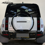 BUFEETERS Rear Spare Tire Cover Fit For 2020-2025 Land Rover Defender 90/110/130 L663 L851 Wheel Cover,Fuji White&Gloss Black&White Letters