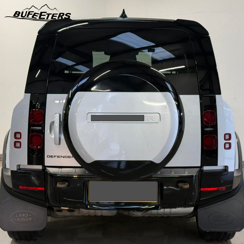 BUFEETERS Rear Spare Tire Cover Fit For 2020-2025 Land Rover Defender 90/110/130 L663 L851 Wheel Cover,Fuji White&Gloss Black&White Letters
