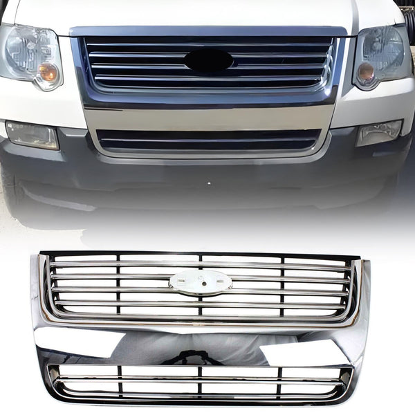 Chrome Front Grille Compatible with Ford Explorer 2006 2007 2008 2009 2010 Models, No Emblem