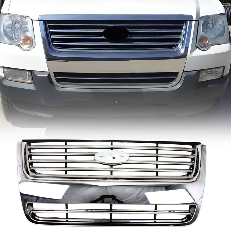 Chrome Front Grille Compatible with Ford Explorer 2006 2007 2008 2009 2010 Models, No Emblem