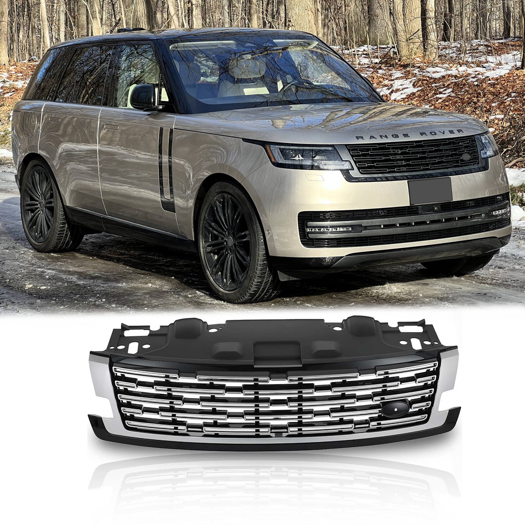 BUFEETERS Front Bumper Upper Grille Fit For 2023 2024 Land Rover Range Rover Vogue L405,Mesh Style,Chrome&Black