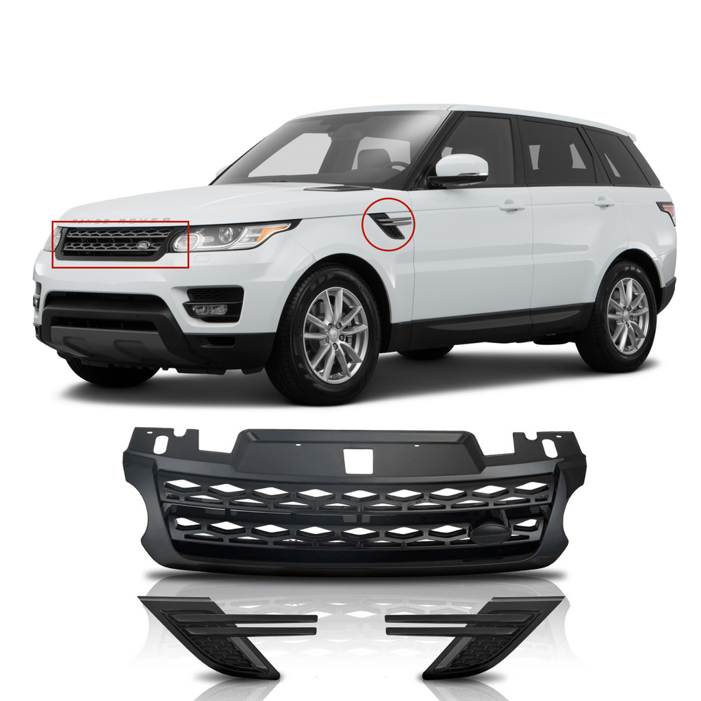 BUFEETERS  Front Grille Air Side Vent Set Fit For 2014 2015 2016 2017 Land Rover Range Rover Sport,Mesh Style,Gloss Black