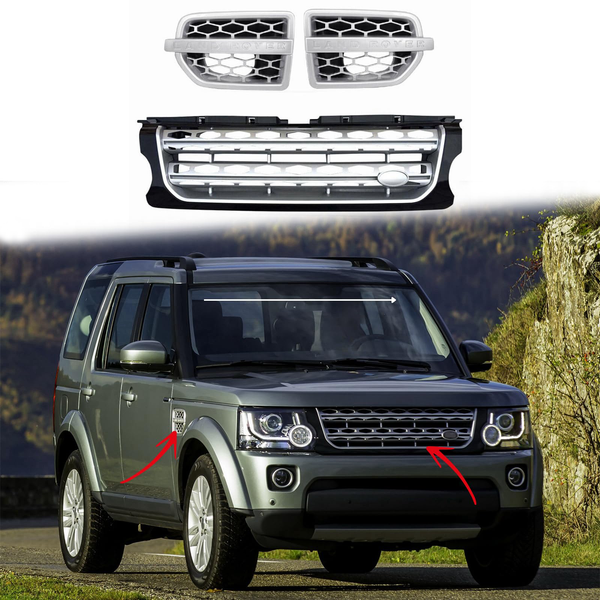 BUFEETERS 3Pcs Front Side Grille Vent Mesh Bar Trim Fit For 2014 2015 2016 Discovery 4 LR4,Mesh Style,Black&Silver