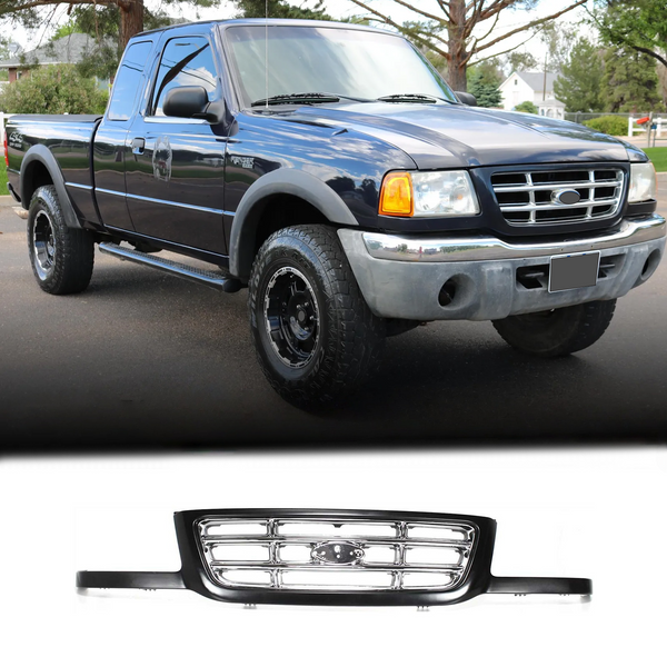 Front Bumper Upper Grille Fit For 2001 2002 2003 Ford Ranger,Mesh Style,Chrome&Black