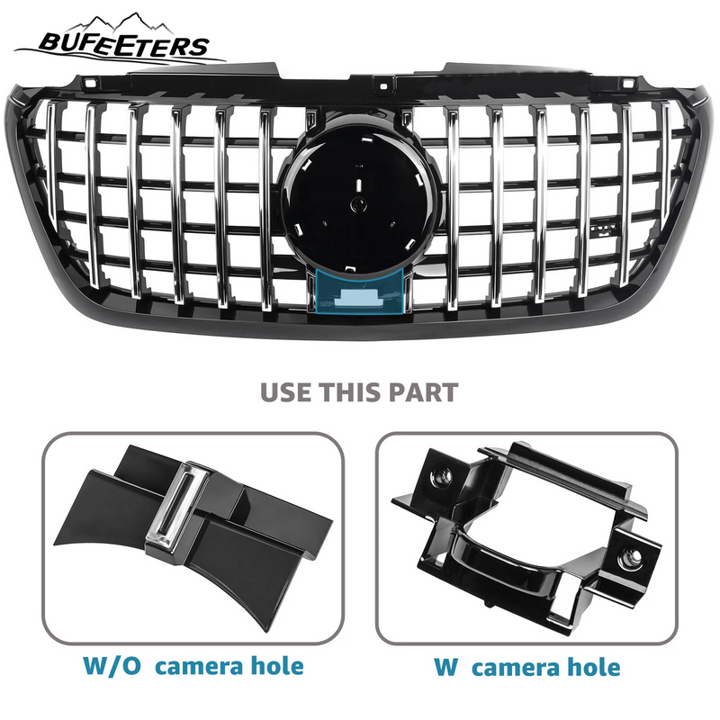 BUFEETERS  Front Bumper Upper Grille Fit For 2018 2019 2020 2021 2022 2023 2024 Mercedes Benz Sprinter 1500 2500 3500 W907 W910,GT Style,Chrome&Black