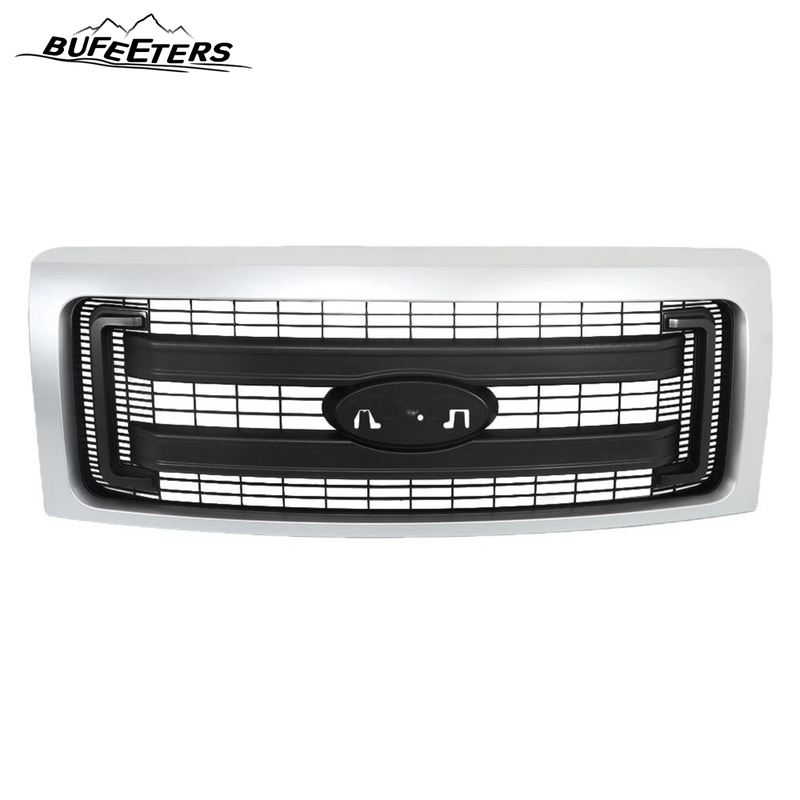 BUFEETERS  Front Upper Grille Fit For 2009 2010 2011 2012 2013 2014 Ford F150 F-150,Horizontal Billet Style,Black&Silver