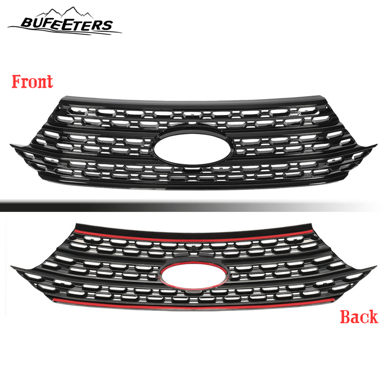 BUFEETERS Front Radiator Grille Overlay Cover Fit For 2020 2021 2022 2023 2024 Ford Explorer Base XLT,Mesh Style,Gloss Black