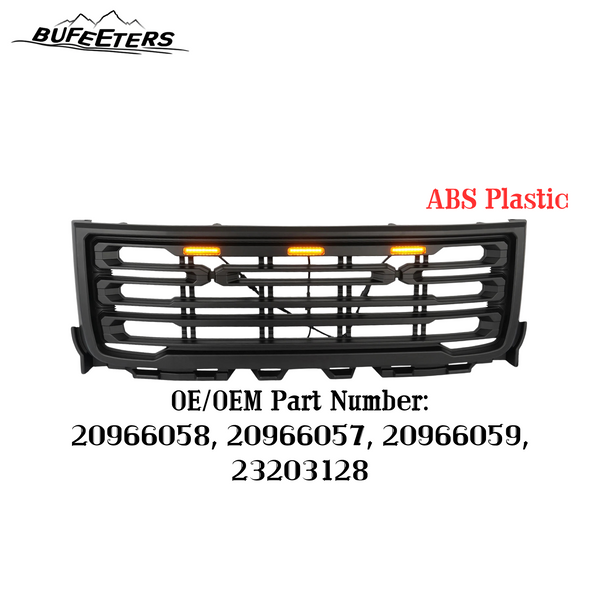 BUFEETERS Front Bumper Upper Grille W/ LED Light Fit For 2011 2012 2013 2014 GMC Sierra 2500HD 3500HD,Mesh Style,Matte Black