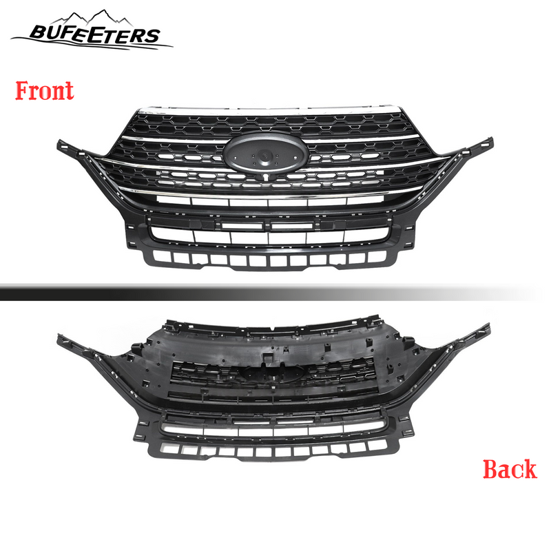 BUFEETERS  Front Bumper Upper Grille Assembly Fit For 2020 2021 2022 2023 Ford Explorer XLT,Honeycomb Style,Chrome&Gloss Black
