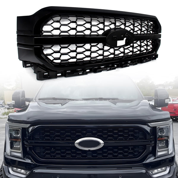 For Ford F-150 F150 2021-2023 Platinum Front Bumper Grille Assembly Gloss Black