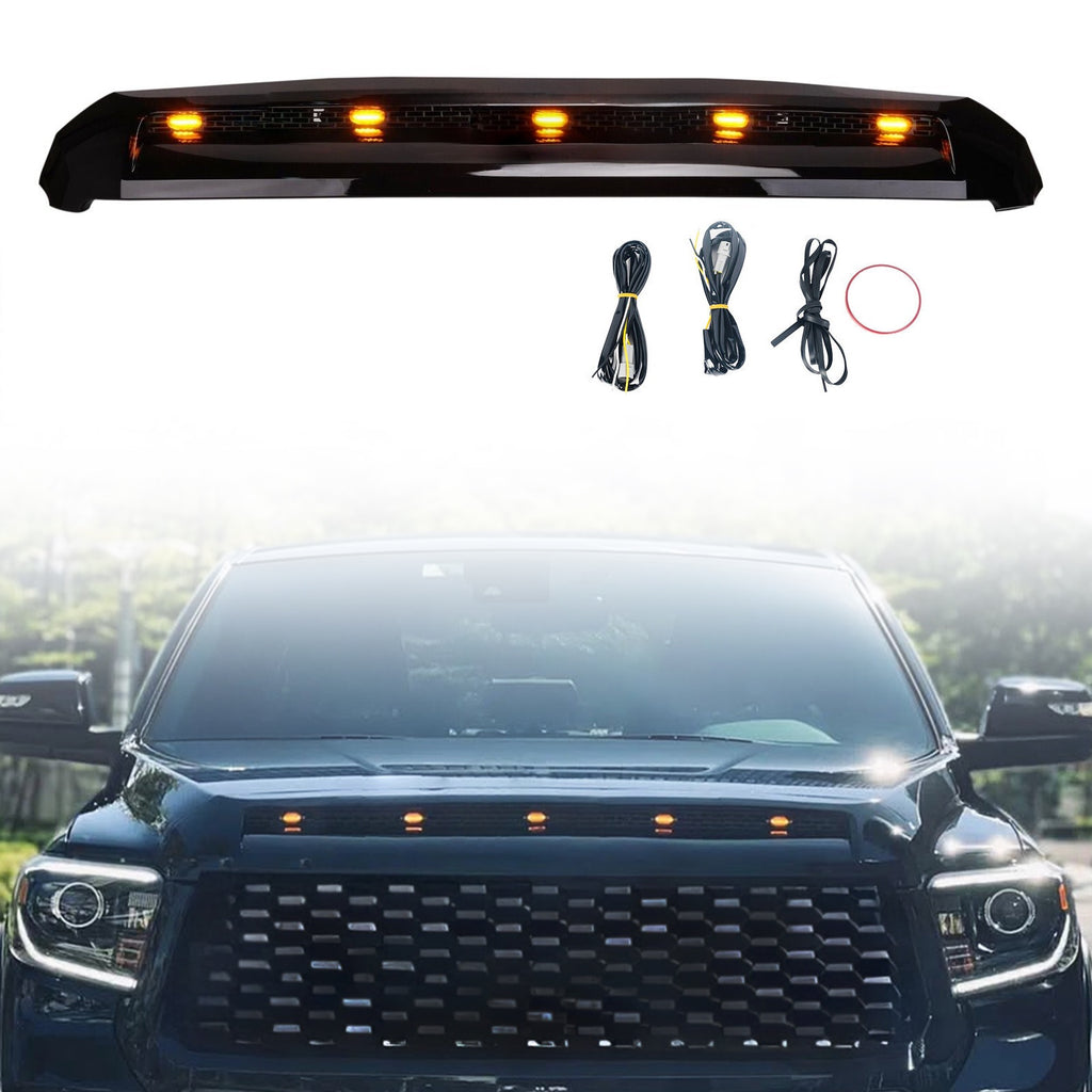 For ToyotaTundra 2014-2021 Gloss Black With Small Lights Front Upper Hood Scoop