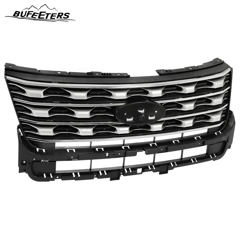 BUFEETERS Front Bumper Upper Grille Fit For 2016 2017 Ford Explorer,Factory Style,Silver Coated Black