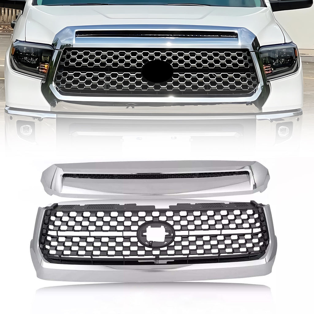 For 2014-2020 Toyota Tundra Chrome Front Grille & Hood Bulge Molding Set 2PCS