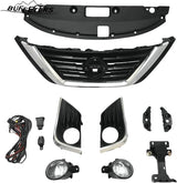 BUFEETERS  9PCS Front Grille Fog Light Kit + Radiator Cover + Bumper Bracket Fit For 2016 2017 2018 Nissan Altima,Mesh Style,Chrome&Black