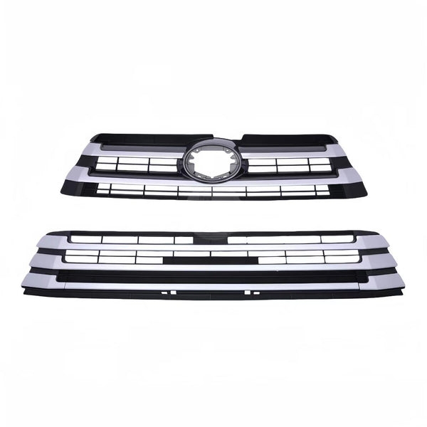 BUFEETERS Front Bumper Upper + Lower Grille  Fit For Toyota Highlander 2017 2018 2019,Mesh Style,Sliver+Black