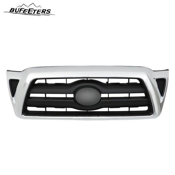 BUFEETERS  Front Bumper Upper Chrome Grille Fit For 2005 2006 2007 2008 2009 2010 2011 Toyota Tacoma,Chrome Shell with Black Insert