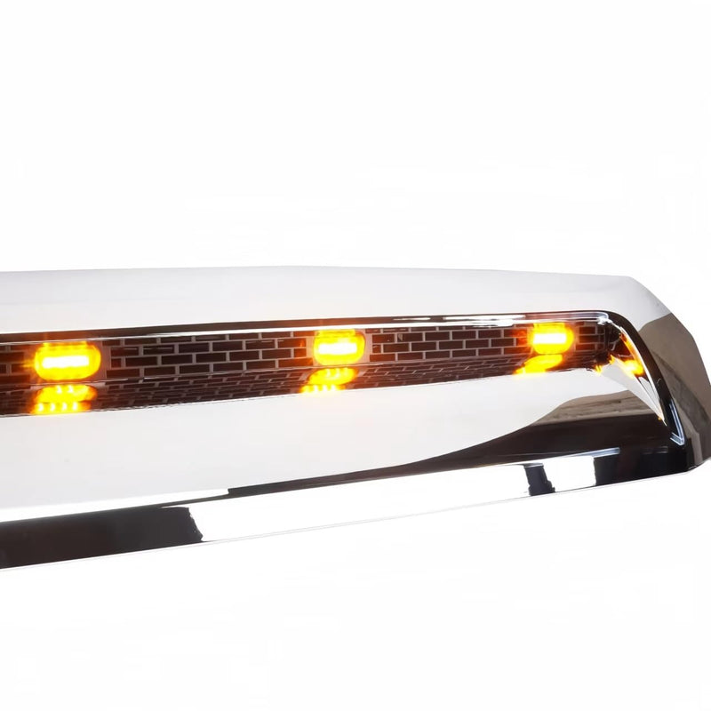 BUFEETERS  Front Upper Grille Hood Scoop Chrome w/ led Lights Lamp Fit For Toyota Tundra 2014 2015 2016 2017 2018 2019 2020 2021,Silver