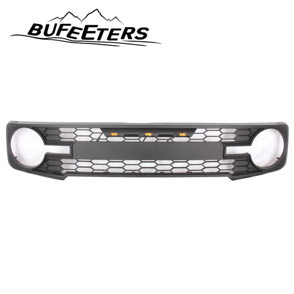 BUFEETERS  Front Bumper Upper Grille Fit For 2021 2022 2023 Ford Bronco,Raptr Style,Matte Black,Lights Amber