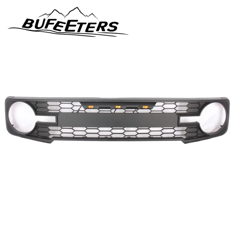 BUFEETERS  Front Bumper Upper Grille Fit For 2021 2022 2023 Ford Bronco,Raptr Style,Matte Black,Lights Amber