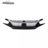 BUFEETERS  6PCS Front Bumper Upper Lower Grille w/ Fog Light Covers Fit For 2016 2017 2018 Honda Civic Sedan,Factory Style,Chrome&Black