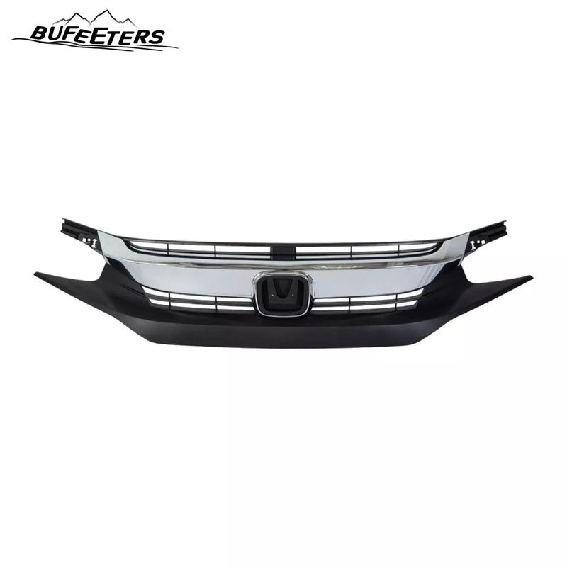 BUFEETERS  6PCS Front Bumper Upper Lower Grille w/ Fog Light Covers Fit For 2016 2017 2018 Honda Civic Sedan,Factory Style,Chrome&Black