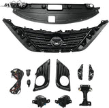 BUFEETERS  9PCS Front Grille Fog Light Kit + Radiator Cover + Bumper Bracket Fit For 2016 2017 2018 Nissan Altima,Mesh Style,Chrome&Black