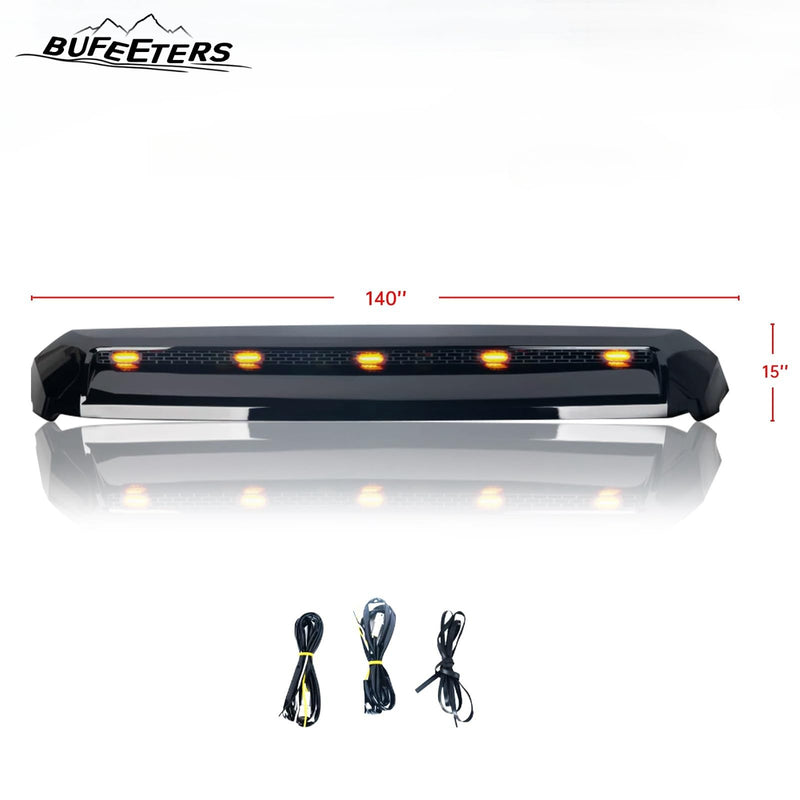 BUFEETERS  Front Upper Hood Scoop With Small Lights Fit For Toyota Tundra 2014 2015 2016 2017 2018 2019 2020 2021,Gloss Black