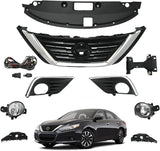 BUFEETERS  9PCS Front Grille Fog Light Kit + Radiator Cover + Bumper Bracket Fit For 2016 2017 2018 Nissan Altima,Mesh Style,Chrome&Black