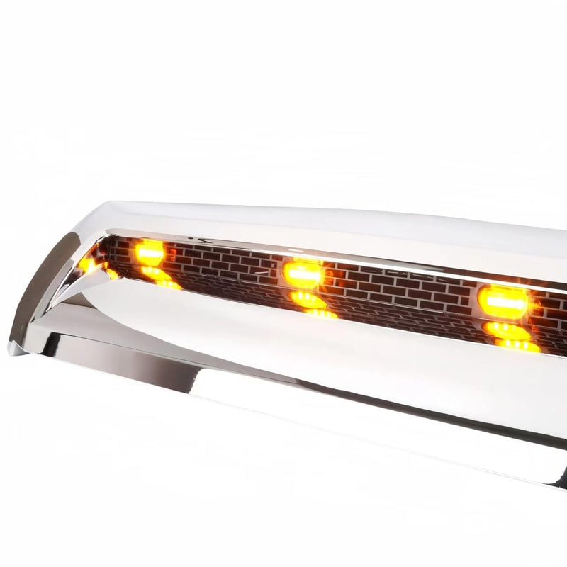 BUFEETERS  Front Upper Grille Hood Scoop Chrome w/ led Lights Lamp Fit For Toyota Tundra 2014 2015 2016 2017 2018 2019 2020 2021,Silver