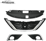 BUFEETERS  9PCS Front Grille Fog Light Kit + Radiator Cover + Bumper Bracket Fit For 2016 2017 2018 Nissan Altima,Mesh Style,Chrome&Black