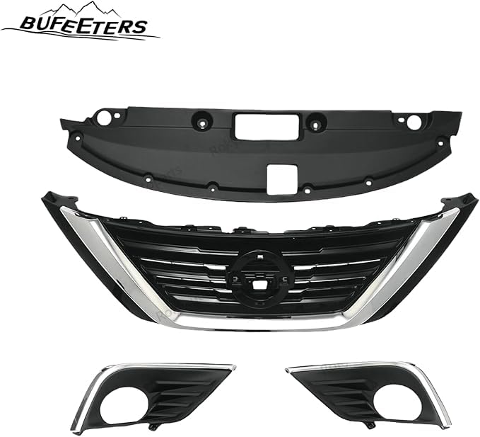BUFEETERS  9PCS Front Grille Fog Light Kit + Radiator Cover + Bumper Bracket Fit For 2016 2017 2018 Nissan Altima,Mesh Style,Chrome&Black