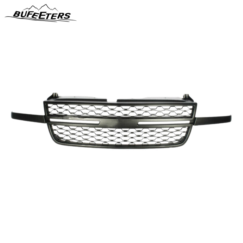BUFEETERS Front Buper Upper Grille  Fit For 2005 2006 2007 Chevy Silverado 1500 2500HD 3500,Honeycomb Style,Matte Black