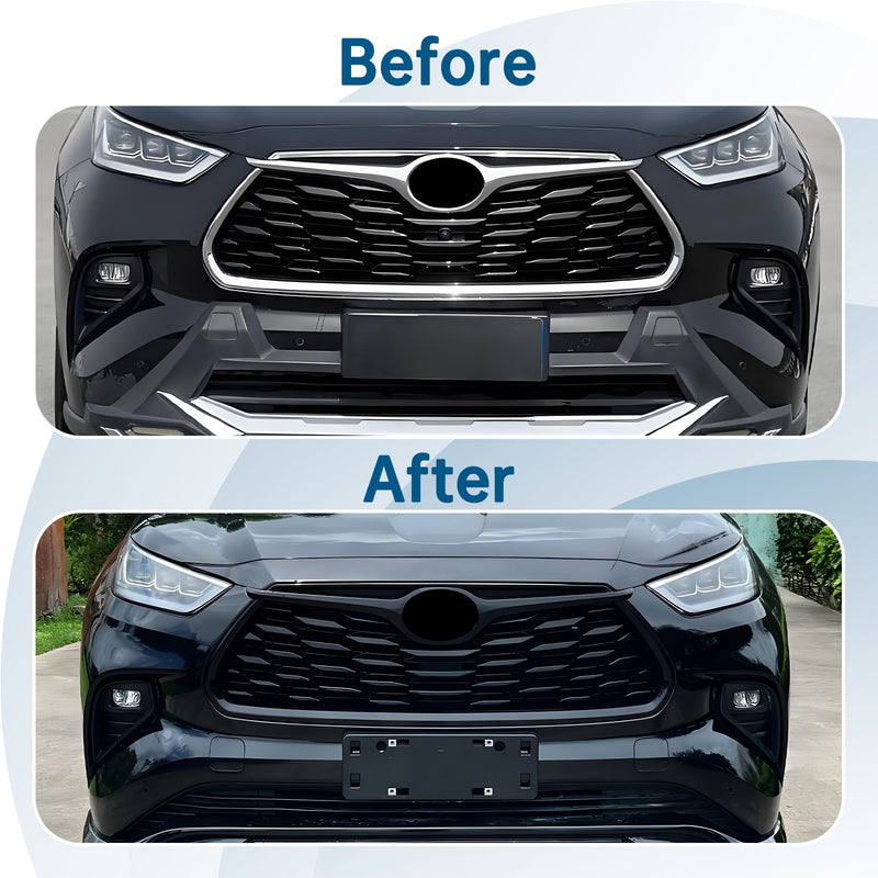 Front Upper Grille Grill NO Holes For 2020-22 Toyota Highlander Full Gloss Black