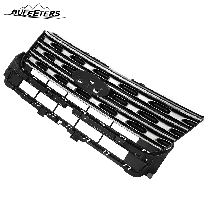 BUFEETERS Front Bumper Upper Grille Fit For 2016 2017 Ford Explorer,Factory Style,Silver Coated Black
